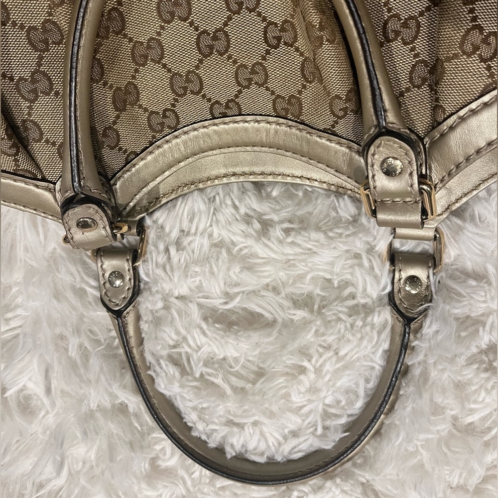 Gucci Beige Brown Monogram Tote with Gold Accent Charm - Picture 12 of 13